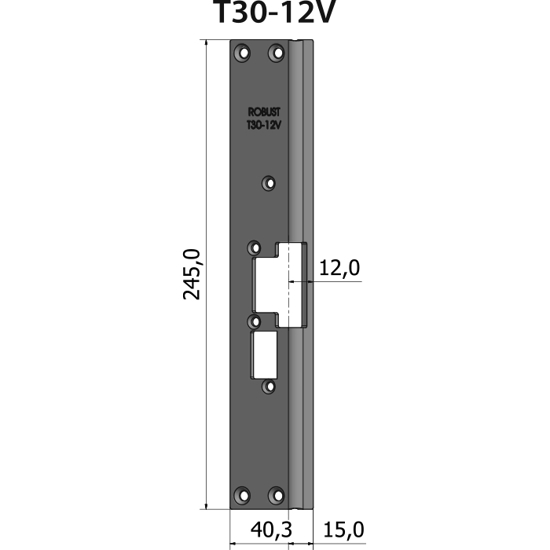 Montagestolpe vinklad TC30-15V för vänsterhängd dörr, plösmått 15 mm, höjdjusterad för Connect-lås