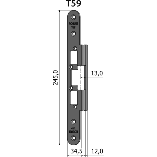 Montagestolpe vinklad T59, plösmått 13 mm, bl.a. för SAPA2050 & Stålprofil SP 35000